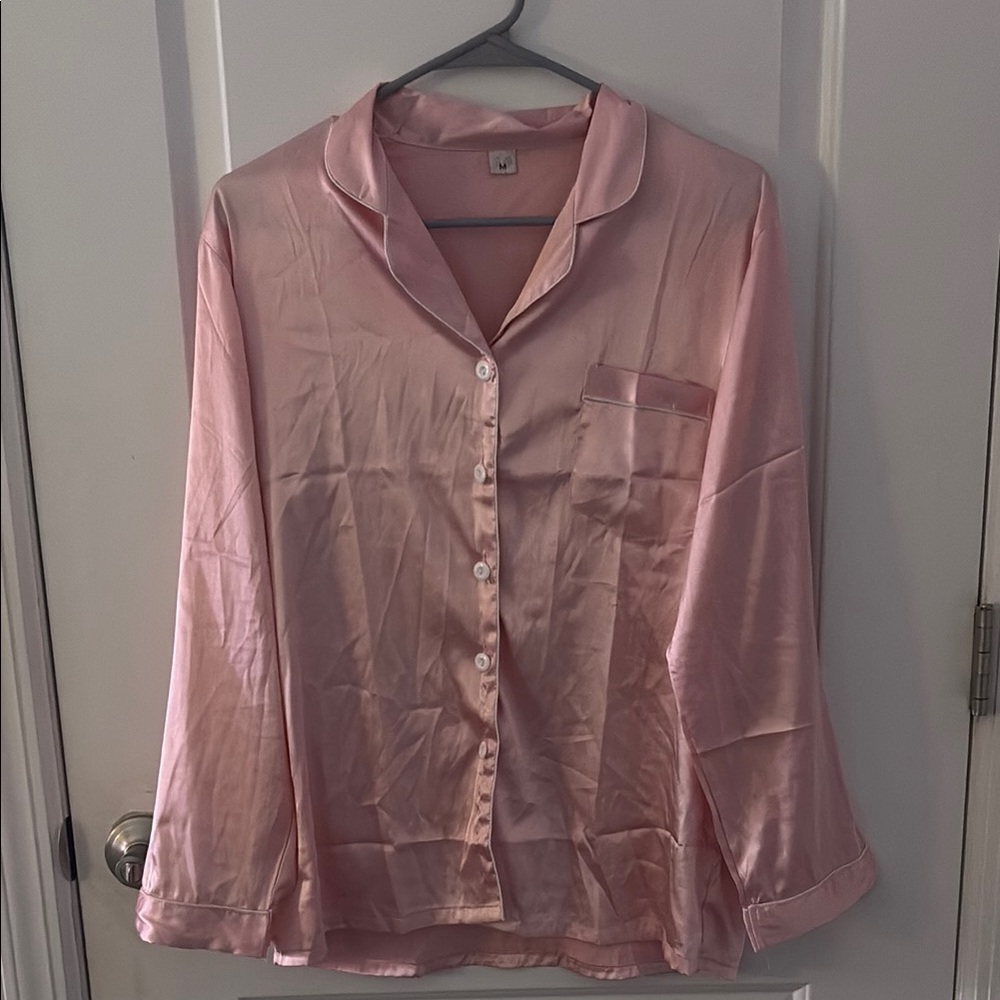 Pink Satin Button-Up Pajama Top